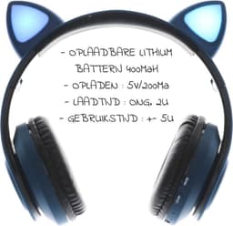 Kinder Koptelefoon - Hoofdtelefoon - Draadloos - Bluetooth - Kattenoortjes - LED - BLAUW — thumbnail 2