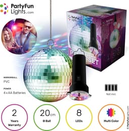 PartyFunLights - Roterende Spiegelbol Partyset met Multi-Color LED - inclusief motor - 20cm spiegelbol - 8 lichtpunten — thumbnail 2