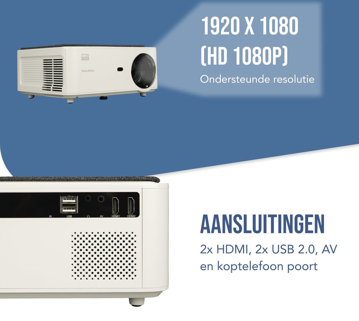 Salora 51BFM3850 - Beamer - Projector - 320 ANSI lumens - LED 1920x1080 - Wit - Screen Mirroring — afbeelding 1