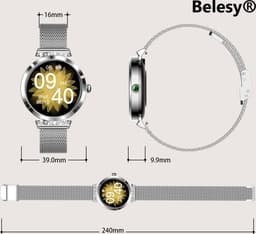 Belesy® New Jersey - Smartwatch Heren – Smartwatch Dames - Horloge – Stappenteller – Calorieën - Hartslag – Sporten - Je eigen foto als wijzerplaat - Kleurenscherm - Full Touch - Milanees – Roségoud - Moederdag — thumbnail 2
