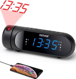 Denver Wekkerradio met Projectie - Opladen via USB - Digitale Wekker - FM Radio - Dubbel Alarm - CPR700 - Zwart — thumbnail 1