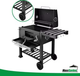 MaxxGarden Houtskoolbarbecue - Grilloppervlak (LxB) 42 x 42 cm - Staal - Met handgeep - Zwart - Incl. BBQ set — thumbnail 4