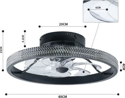 Kristallen LED Ventilator - Smart Lamp - 6 Standen - Dimbaar - Zwart - Crystal Ventilator Lamp - Woonkamerlamp - Moderne lamp — thumbnail 5