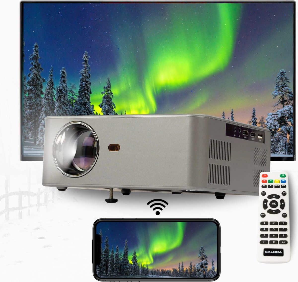 Salora 43BHM2250 - Beamer - Projector - HD - LED - Screen Mirroring - 180 Ansi lumen - Mini Beamer — afbeelding 1