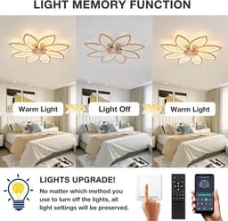 8 Bloem Ventilator Lamp - Moderne Plafondlamp Ventilator - 6 Standen - Goud - Dimbaar - Plafondventilator — thumbnail 3