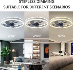 MiShar 2-LED Plafond Ventilator - 51 CM - Smart Lamp - 6 Standen - Plafond ventilator met verlichting - Dimbaar - Zwart - Kroonluchter Ventilator - Chandelier Fan - Woonkamer Lamp - Ventilator Lampen - Eetkamer lamp - Slaapkamer lamp — thumbnail 3