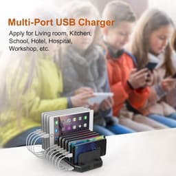 10-poorts multi-apparaat USB-laadstation oplaadstation voor mobiele telefoon tablet zwart - HTML content nodig Oplaadstation — thumbnail 3
