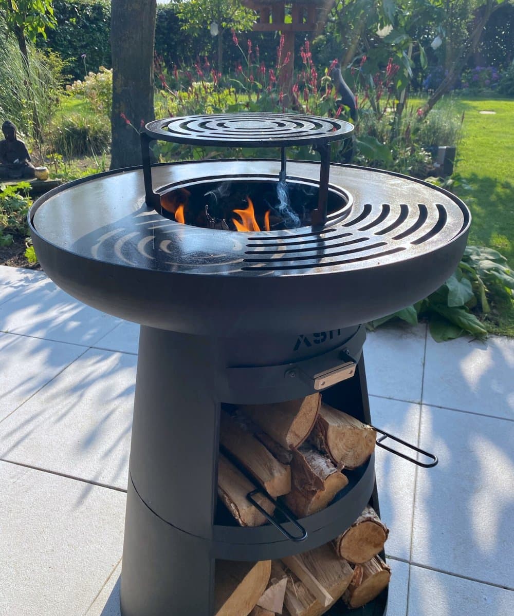 ASH - Horizon - Plancha BBQ - Buitenkeuken - Barbecue Met houtopslag - Buitenkoken - Zwart - Vuurschaal BBQ - Vuurkorf - Plancha ring - Sfeerhaard - Plancha Bakken — afbeelding 1