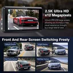2,5 K dashcam voor de auto, voor achter, 64G SD-kaart, 1600P + 1080p FHD Dual Dash Cam, 3,2 inch IPS-scherm, autocamera, 176° + 160 ° groothoek, autocamera, G-sensor, nachtzicht, WDR — thumbnail 4