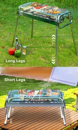 Uten bbq houtskool - barbecue houtskool - Houtskoolbarbecues - XL - Verstelbare hoogte - Camping barbecues- Barbeque - Grilloppervlak (L x B) 60 x 26 cm - RVS — thumbnail 2