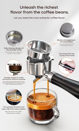 HiBREW H10B 20 bar semi-automatische espressomachine voor koffie en cappuccino, instelbare temperatuur, warm/koud, super-slanke koffiezetapparaat - roestvrij staal — thumbnail 3