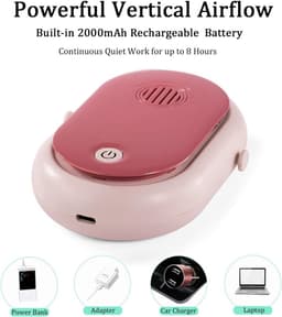 Draagbare hangende nekventilator, draagbare persoonlijke ventilator, op batterijen, USB-oplaadbaar, 3-snelheden, mini-handbediende airconditioning, koeling, kettingventilator voor vrouwen, wimpers, kamperen, buiten (roze) — thumbnail 5