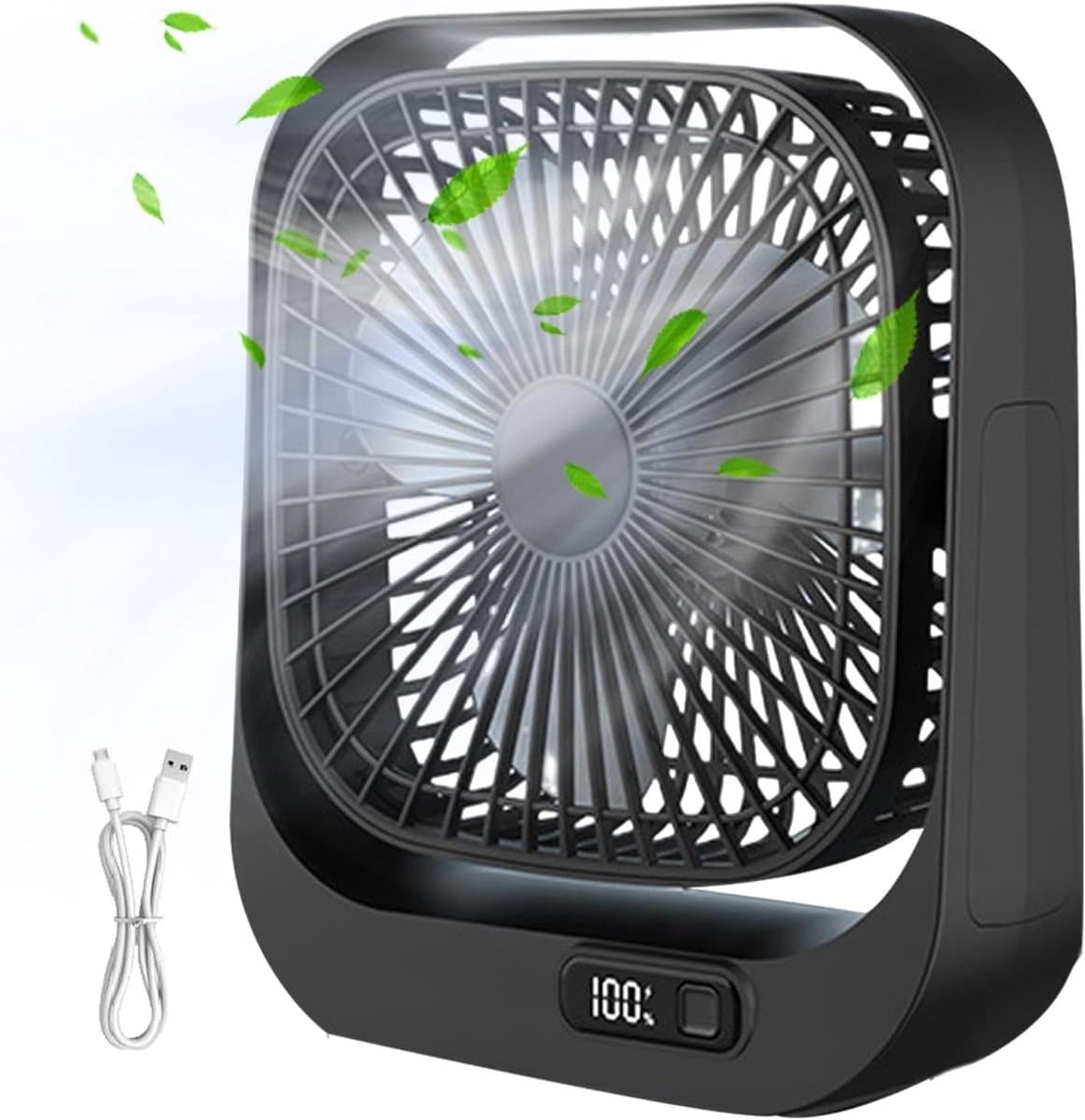Mini Draagbare Tafelventilator - Stil en Lichtgewicht - Met LED Digitaal Display - 360° Verstelbaar - 3 Snelheden - Zwarte Circulatieventilator met Borstelloze Motor - Voor Kantoor, Thuis en Reis - USB — afbeelding 1