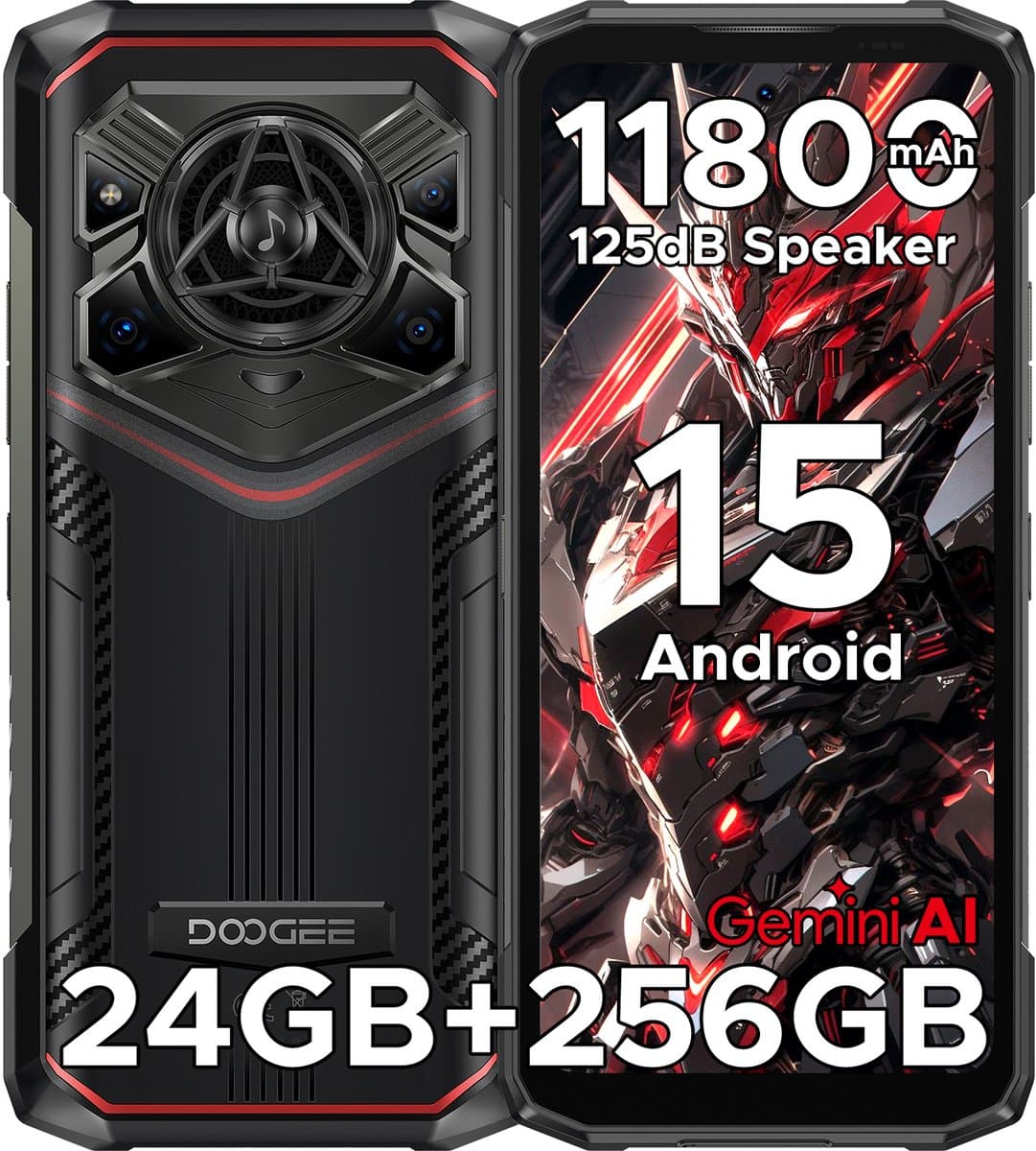 DOOGEE Blade 20 Pro - Robuuste Smartphone - Robuuste Telefoon - 24GB RAM + 256GB ROM(2TB/TF) - 11800mAh/18W - 6.6 Inth HD+ IPS+90Hz - 125dB Luidsprekers - Nachtzichtcamera - Face ID - Triple card slot - Rood — afbeelding 1