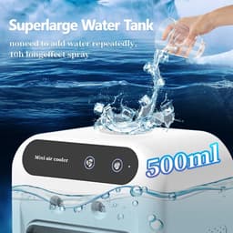 Draagbare airconditioner, 500 ml watertank en touchscreen - verdamperkoeler met 2 windsnelheden, ultra stil ontwerp voor slaapkamer, kantoor, camping, compacte ruimtes (uitgebreid met ijsrooster) — thumbnail 3