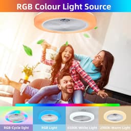 RGB Plafondventilator - 8 Kleuren - Dimbaar - Afstandsbediening & APP - Bluetooth - Smart Lamp - 50 cm - Wit - Woonkamer Lamp — thumbnail 3