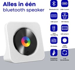 Vizual CD Speler - Compact 3-in-1 met CD, Radio en Bluetooth – Draagbare CD-Speler met HiFi Speakers, FM Radio, LCD Scherm en USB ingang — thumbnail 2