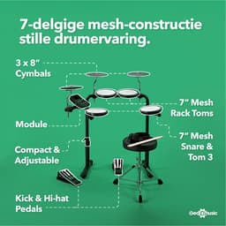 VISIONDRUM 7-Delig Mesh Pads Drumstel Kruk & Koptelefoon - Zwart — thumbnail 2