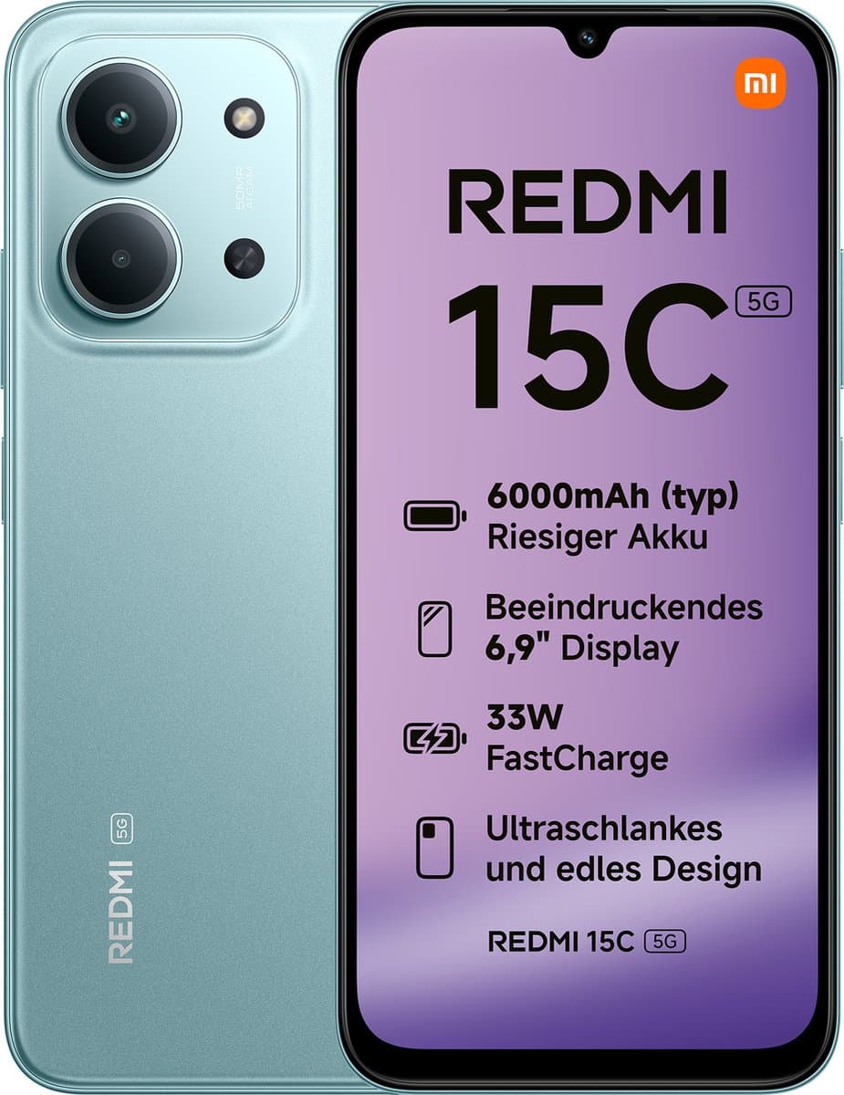 Xiaomi REDMI 15C 5G - 4 GB RAM - 128 GB - Groen - Enorme batterij van 6000 mAh (standaard) - Indrukwekkend display van 6,9 inch - Slank en verfijnd ontwerp — afbeelding 1