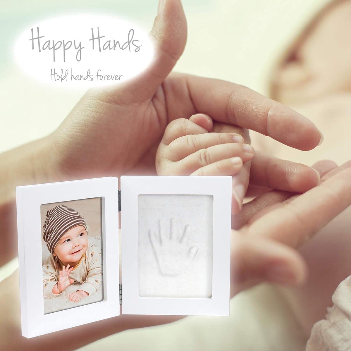 Happy Hands 130025 Klein dubbelframe handafdrukset voor een baby hand- of voetafdruk en een foto ter herinnering, wit, 500 g — afbeelding 1