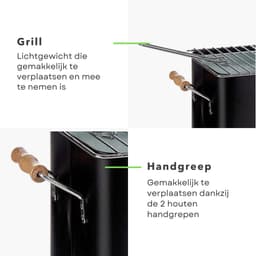 Draagbare BBQ - Kleine Barbecue voor Camping - Houtskoolbarbecue - Compact Ontwerp - 72x24cm - Zwart - Inclusief EBOOK — thumbnail 2