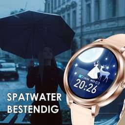 Darenci Smartwatch Classy Pro - Smartwatch dames - Smartwatch heren - Activity Tracker - Touchscreen - Lederen band - Dames - Heren - Horloge - Stappenteller - Bloeddrukmeter - Verbrande calorieën - Zuurstofmeter - Roségoud - Roze - Spatwaterdicht — thumbnail 4
