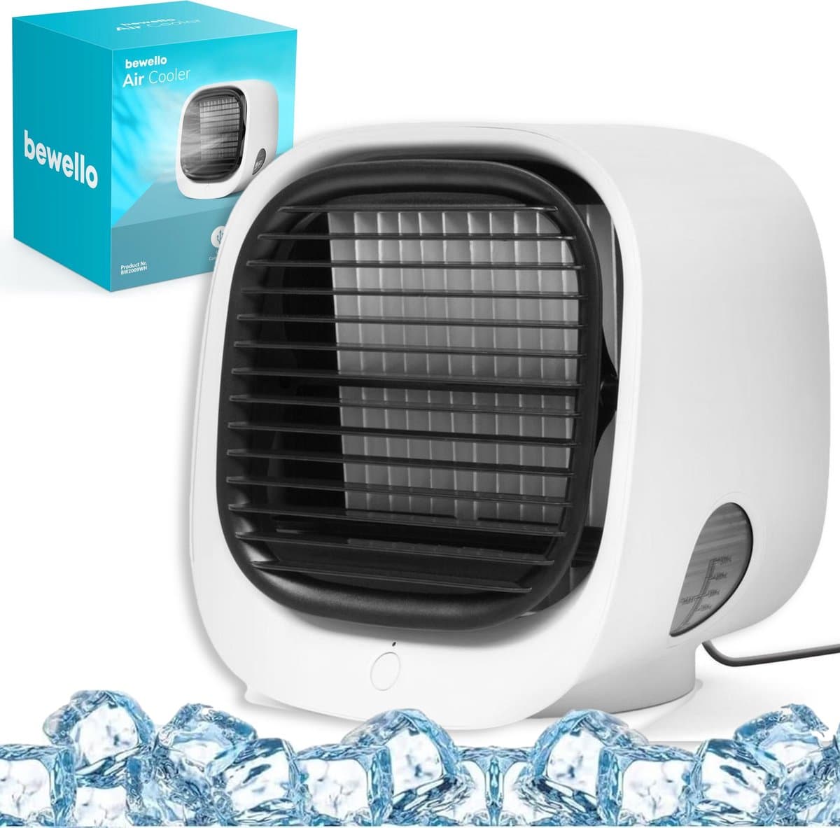 Bewello® - Mini Ventilator voor Bureau - USB Ventilator met Luchtkoeler - Kleine Tafelventilator Airco - Wit - Mobiele Water Aircooler - met LED moodlight - Fluisterstil — afbeelding 1