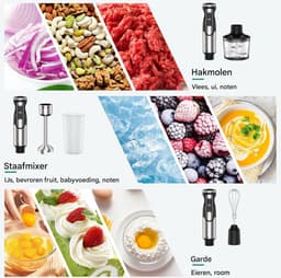 carmdering - Staafmixer - Handmixer - 5-in-1 Keukenmachine - 1600W, ergonomisch, spatvrij - Met maatbeker, hakmolen, mengkom en garde - Incl. opbergrek - Voor smoothies, soepen, sauzen en babyvoeding - 304 roestvrij staal — thumbnail 5