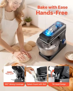 Keukenmachine Deegmixer - Standmixer Bakmachine - Bakken en Mixen - Kantelbare Kop - 7.84L - Zwart — thumbnail 2