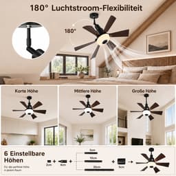 MUPOO Moderne Plafondventilator met Lamp E27 Fitting - Afstandsbediening& Bluetooth Speaker - RGB &Dimbaar - 6 Verstelbare Hoogtes & 3 Snelheden - ventilator plafondlamp Voor Slaapkamer en Woonkamer — thumbnail 3