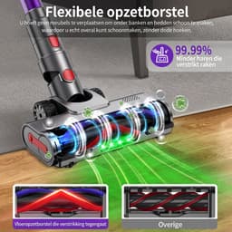 RAYOFI -Steelstofzuiger-Draadloze stofzuiger - 70.000 PA zuigkracht - LED-display - Zakloos - Werkt op batterijen - Geschikt voor dierenharen - Wordt geleverd met 4 verschillende opzetborstels - 3 zuigstanden -Anti-klit vloerborstel -1,8 liter -Paars — thumbnail 4