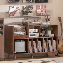 SNJY® Platenspeler Meubel - Platenspeler Kast - LP Houder - Platenhouder - 40,2D x 122B x 82,6H cm - Bruin — thumbnail 1