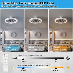13 Inch Fitting Plafondventilator met Afstandsbediening - Dimbaar LED Licht - 3 Kleurtemperaturen 3000K-6500K - 3 Snelheden - Wit - Geschikt voor Slaapkamer, Keuken en Woonkamer — thumbnail 2