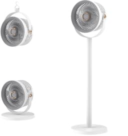 Statiefventilator-vloerventilator-1 stuk tafel ventilator geluidloos-Staande bureauventilator met 5 instelbare snelheden - in hoogte verstelbare vloerventilator - geschikt voor gebruik in studentenkamers/slaapkamers - grijs - 23,5 x 23,5 x 11,9 cm — thumbnail 1