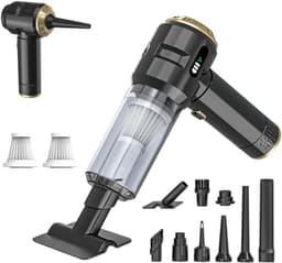 Draadloze Handstofzuiger – 23000Pa Krachtige Mini Kruimelzuiger voor Auto & Huis – Oplaadbaar, Lichtgewicht – Voor Dierenhaar, Tapijt & Trappen (Zwart/Goud — thumbnail 1