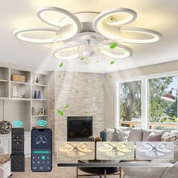 Rosnek Plafondventilator met Verlichting - Modern Bloem Design 65cm - Plafondlamp met Ventilator Dimbaar - Tuya Smart App - Woonkamer/Slaapkamer — thumbnail 1