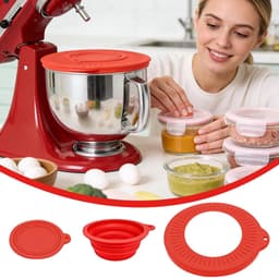 Spatbescherming Mixer - Kom Deksel - Bakken Keuken - Opvouwbare Trechter - 24cm Diameter - Rood — thumbnail 3