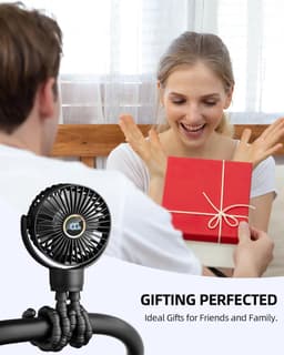 Draagbare Mini Stokbroekventilator - Kleine Oplaadbare Persoonlijke Ventilator - Baby Reis Essentials voor Wagen & Autostoel - 360° Draaibaar, 3 Snelheden, Display - Zwart - 1 Stuk — thumbnail 5