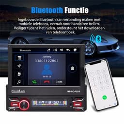 ESSGOO 1Din Autoradio - 7 Inch IPS HD Elektrisch Uitschuifbaar Scherm - Apple Carplay & Android Auto (Draadloos) - Bluetooth, Aux, USB, SD & MP5 — thumbnail 4