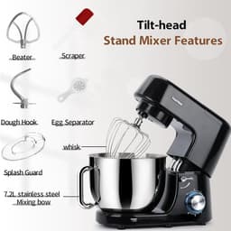 Keukenmachine - Mixer Deegmachine - Bakken Ingrediënten Mengen - Stille Werking - 7.2L Kom - Zwart — thumbnail 5