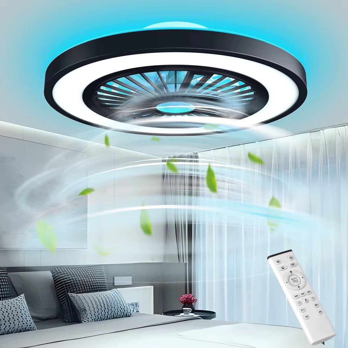 Ventilator Plafondlamp - Ø 54 cm - Zwart - Dimbaar - RGB - 6 Standen - Ventilator - 5200 lumen - Keuken Lamp - Woonkamer Lamp - Moderne Lamp - 45 W — afbeelding 1