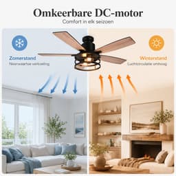 MUPOO Extra Groot Plafondventilator met Verlichting 132cm-Energiezuinige DC Motor&Afstandsbediening-Muisstil <35DB- Zomer-en winterstand-6 Snelheden & Timer--ventilator lamp plafond voor Veranda,Overdekt terras & Keuken-Walnoot — thumbnail 2