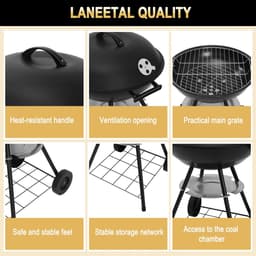 ITRONIQ BBQ Houtskool - Barbecue Met Wielen - 41 cm Grill - Draagbare BBQ - Voor Tuin Camping en Balkon - Compact - Zwart — thumbnail 5