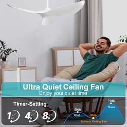 Plafondventilator met Afstandsbediening - Ventilator Woning - Verkoeling en Ventilatie - Stille DC Motor - 132 cm - Wit — thumbnail 4
