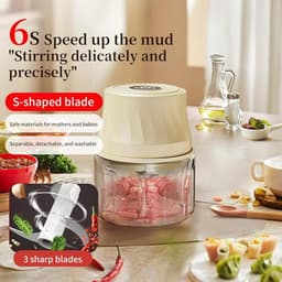 Voedsel Hakker - Keukenmachine Mini - Snel Ingrediënten Snijden - Draadloos Oplaadbaar - 350ml - Crèmekleurig — thumbnail 5