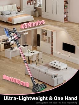 Hutjemutje - steelstofzuiger - draadloze stofzuiger - vacuum cleaner - zonder zak - 500W - krachtig - ideaal voor huisdierenharen & alle vloertypes - roze — thumbnail 3