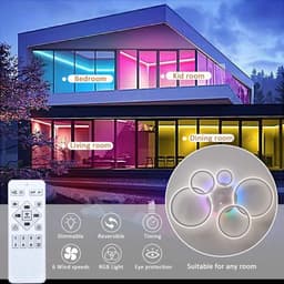 LuxiLamps - 5 Ringen Plafondventilator - RGB - 6 Snelheden - Zwart - Dimbaar Met Afstandsbediening - 12 Kleuren - Moderne Cirkel Ventilator Licht — thumbnail 4