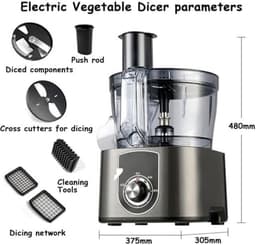Elektrische Groentesnijder - Keukenmachine Hakker - Snel Groenten Snijden - Krachtige 600W Motor - 5 Liter Inhoud - Zilver — thumbnail 3