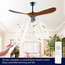 Merdoo Plafondventilator zonder Lamp - 52 inch - 3 Houten Bladen - Afstandsbediening - Zwart/Walnoot — thumbnail 1
