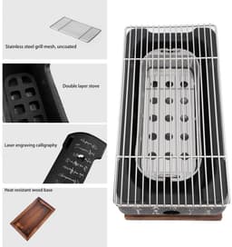 Dailygoods- Houtskoolgrill Draagbaar - Mini BBQ voor Thuis - Yakiniku/Spiesjes - Compact - Gelijkmatige Warmteverdeling - Hoogwaardige Materialen - Barbecue — thumbnail 5